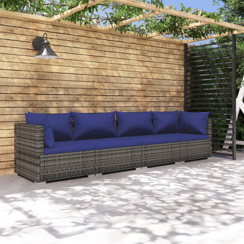 Set Divani da Giardino 4 pz con Cuscini in Polyrattan Grigio - homemem39