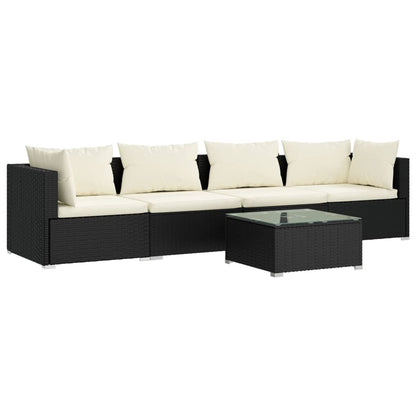 Set Divani da Giardino 5 pz con Cuscini in Polyrattan Nero - homemem39