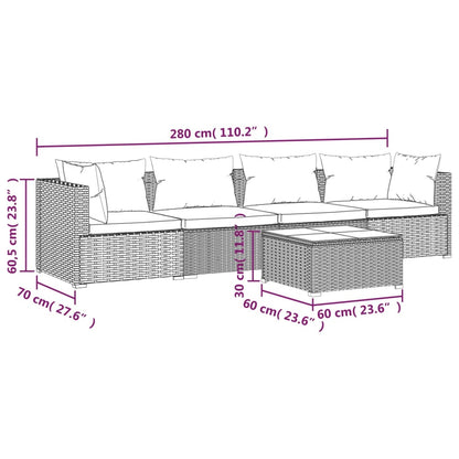 Set Divani da Giardino 5 pz con Cuscini in Polyrattan Nero - homemem39