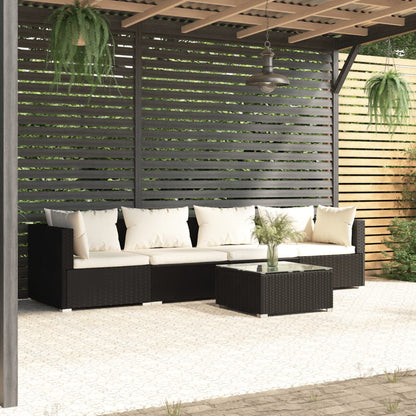 Set Divani da Giardino 5 pz con Cuscini in Polyrattan Nero - homemem39