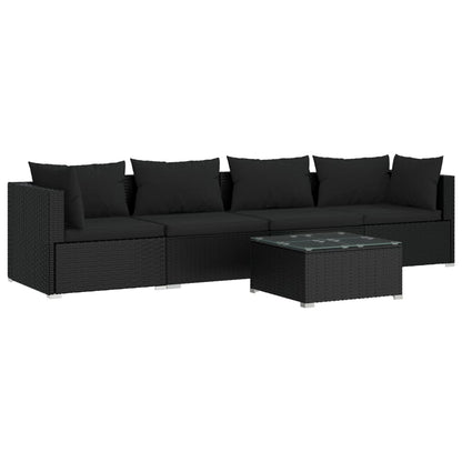 Set Divani da Giardino 5 pz con Cuscini in Polyrattan Nero - homemem39