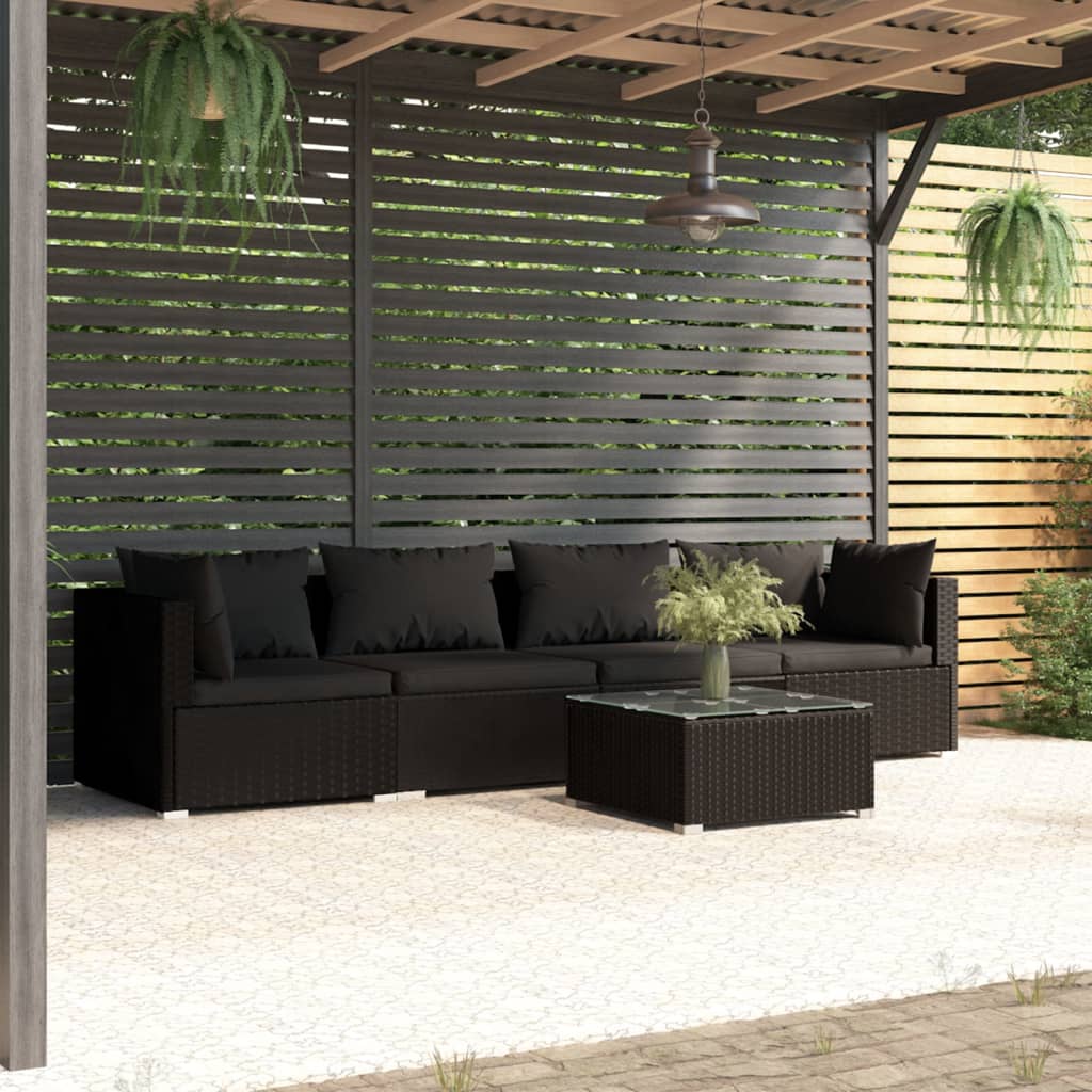 Set Divani da Giardino 5 pz con Cuscini in Polyrattan Nero - homemem39