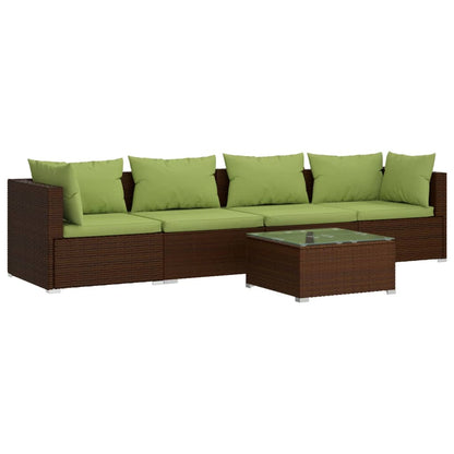 Set Divani da Giardino 5 pz con Cuscini in Polyrattan Marrone - homemem39