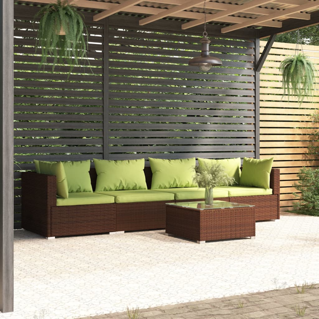 Set Divani da Giardino 5 pz con Cuscini in Polyrattan Marrone - homemem39