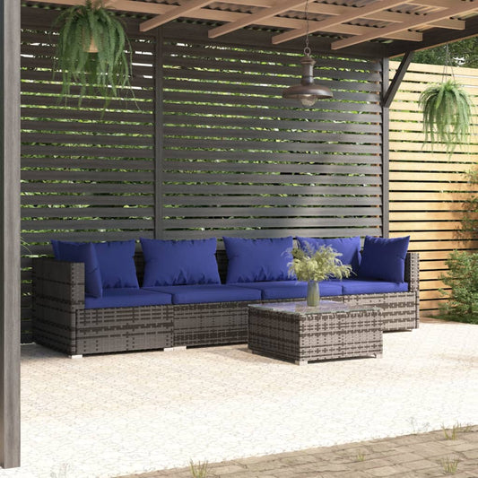 Set Divani da Giardino 5 pz con Cuscini in Polyrattan Grigio - homemem39