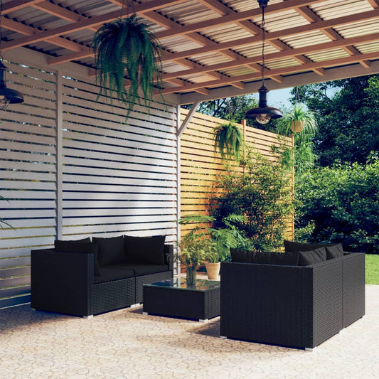 Set Divani da Giardino 5 pz con Cuscini in Polyrattan Nero - homemem39