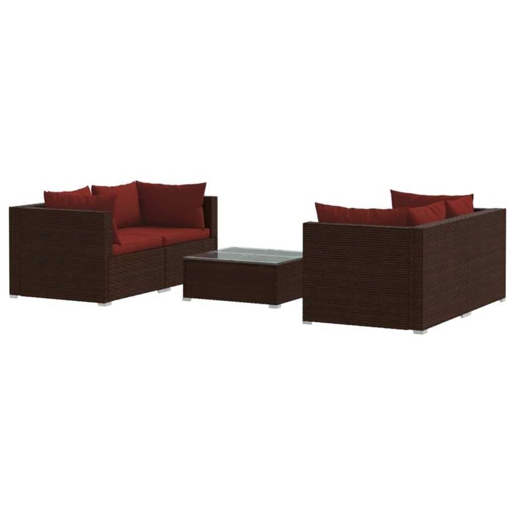 Set Divani da Giardino 5 pz con Cuscini in Polyrattan Marrone - homemem39