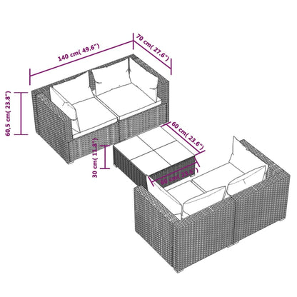 Set Divani da Giardino 5 pz con Cuscini in Polyrattan Marrone - homemem39