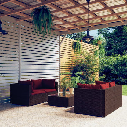 Set Divani da Giardino 5 pz con Cuscini in Polyrattan Marrone - homemem39