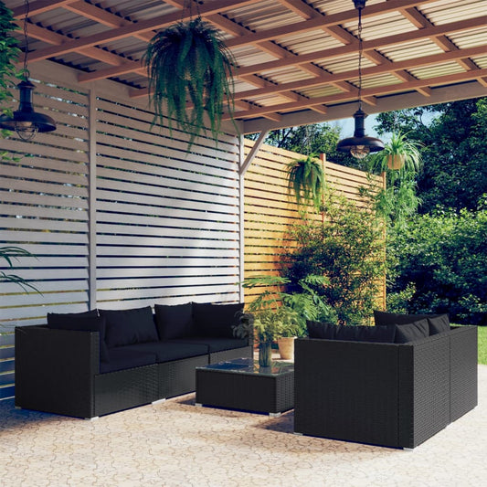 Set Salotto da Giardino 6 pz con Cuscini in Polyrattan Nero - homemem39