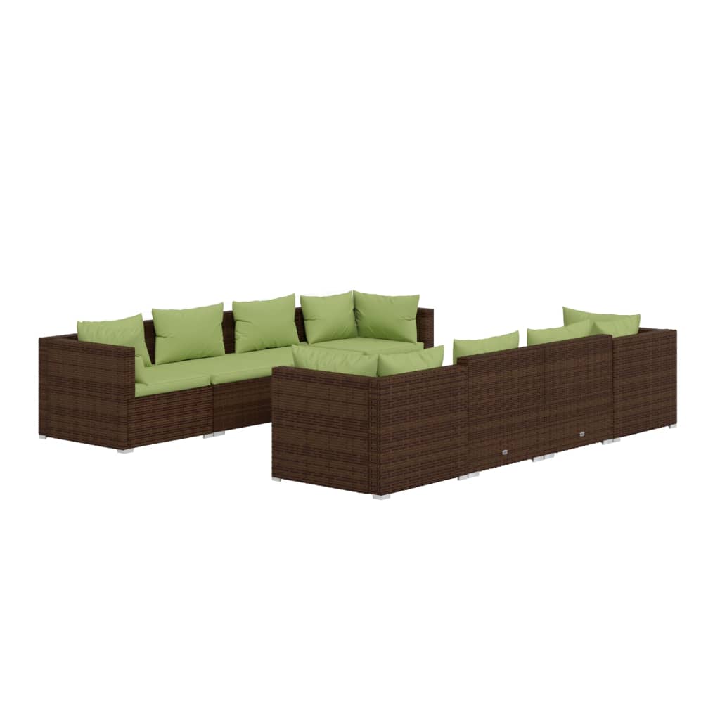 Set Divani da Giardino 9 pz con Cuscini in Polyrattan Marrone - homemem39