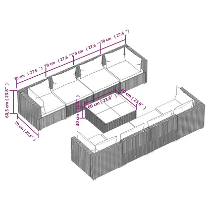 Set Divani da Giardino 9 pz con Cuscini in Polyrattan Marrone - homemem39