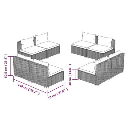 Set Salotto da Giardino 8 pz con Cuscini in Polyrattan Nero - homemem39