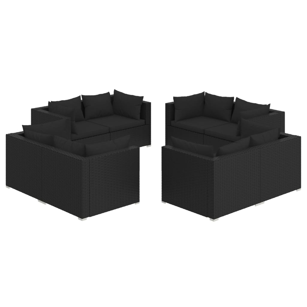 Set Divani da Giardino 8 pz con Cuscini in Polyrattan Nero - homemem39