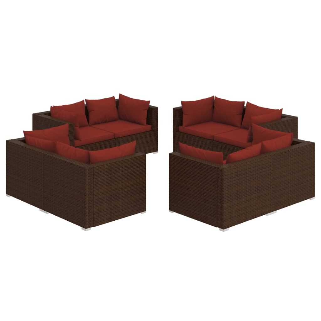 Set Divani da Giardino 8 pz con Cuscini in Polyrattan Marrone - homemem39