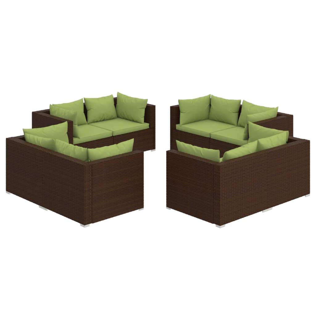 Set Divani da Giardino 8 pz con Cuscini in Polyrattan Marrone - homemem39