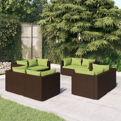 Set Divani da Giardino 8 pz con Cuscini in Polyrattan Marrone - homemem39