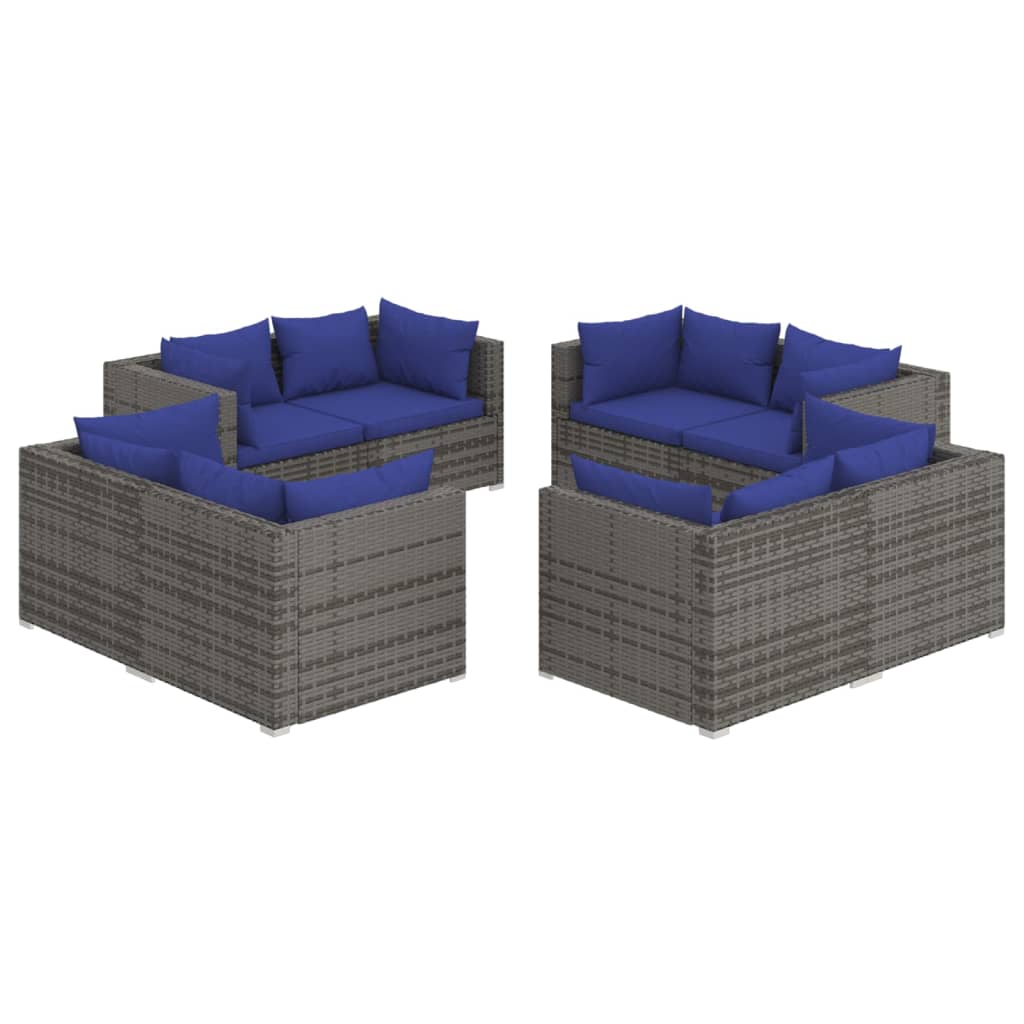 Set Divani da Giardino 8 pz con Cuscini in Polyrattan Grigio - homemem39