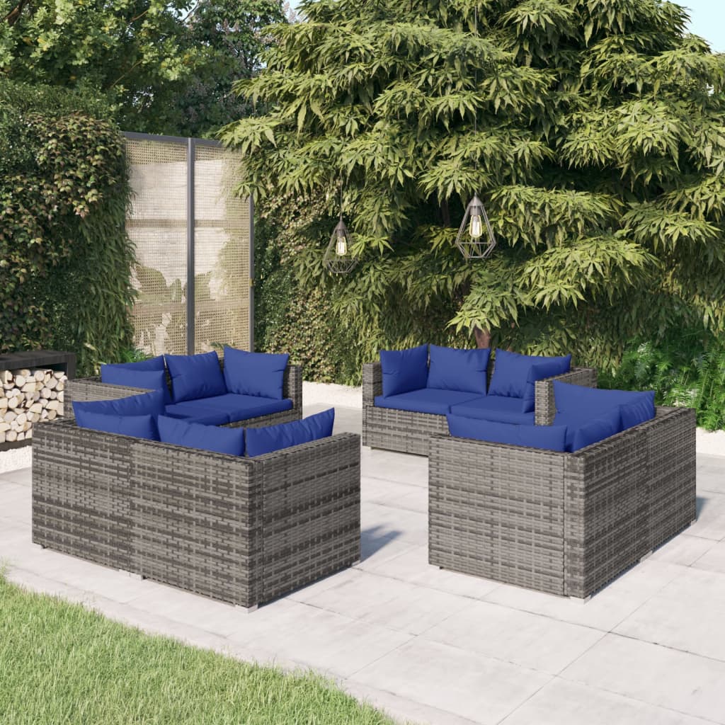 Set Divani da Giardino 8 pz con Cuscini in Polyrattan Grigio - homemem39