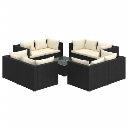 Set Divani da Giardino 9 pz con Cuscini in Polyrattan Nero - homemem39