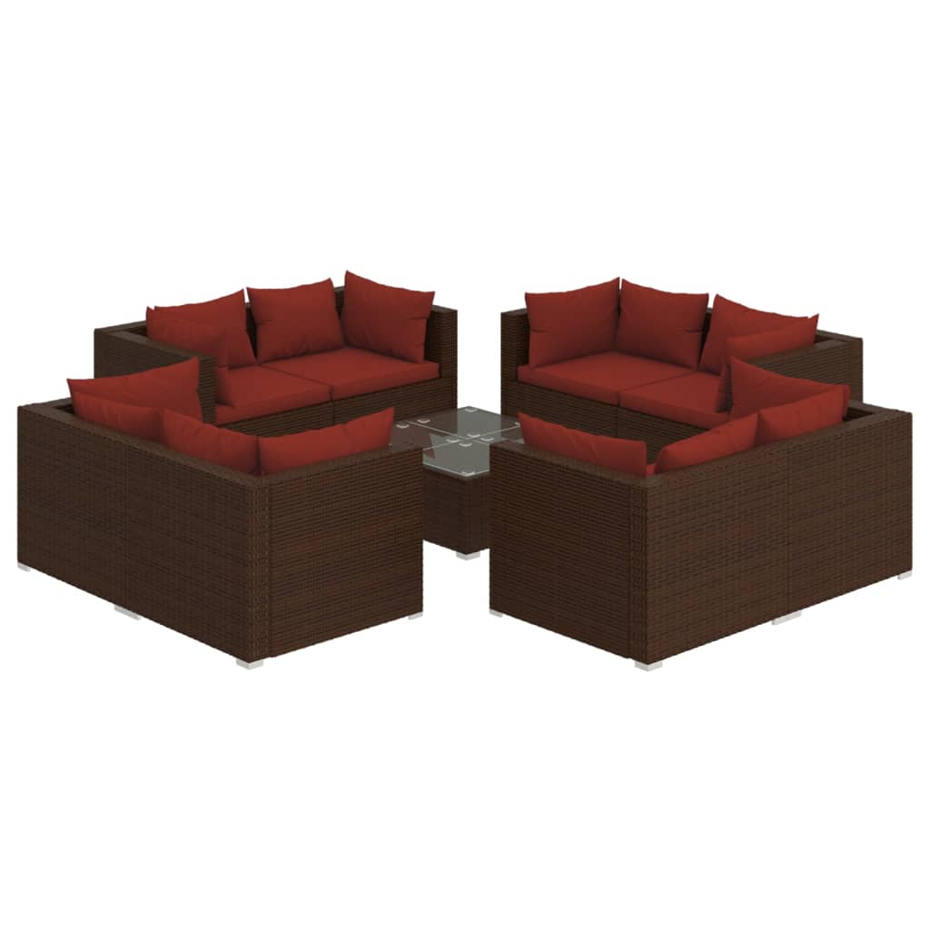 Set Divani da Giardino 9 pz con Cuscini in Polyrattan Marrone - homemem39