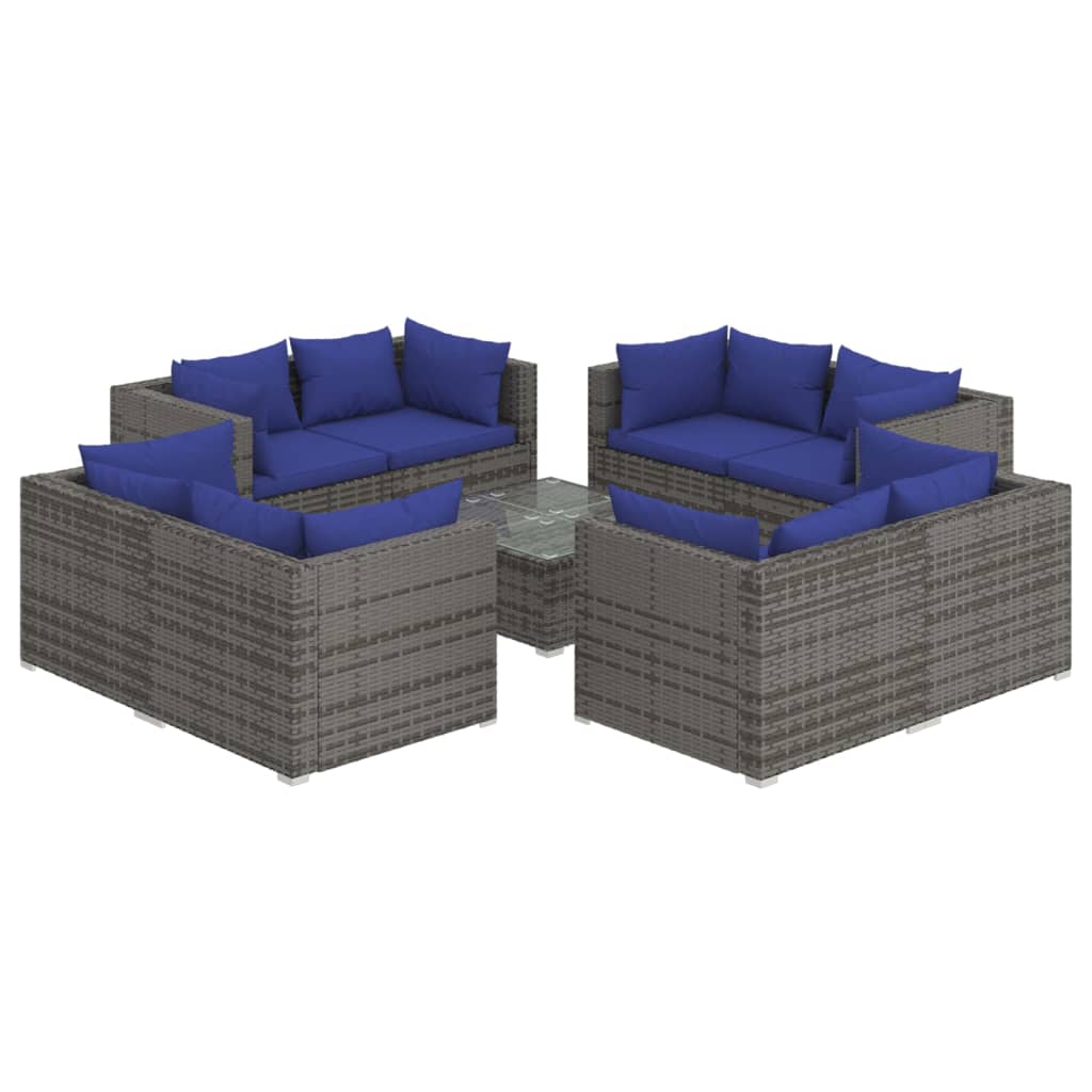 Set Divani da Giardino 9 pz con Cuscini in Polyrattan Grigio - homemem39