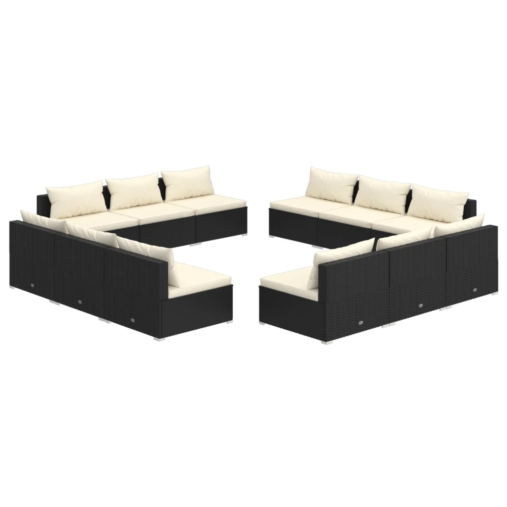 Set Divani da Giardino 12 pz con Cuscini in Polyrattan Nero - homemem39