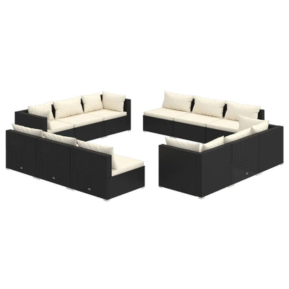 Set Divani da Giardino 12 pz con Cuscini in Polyrattan Nero - homemem39