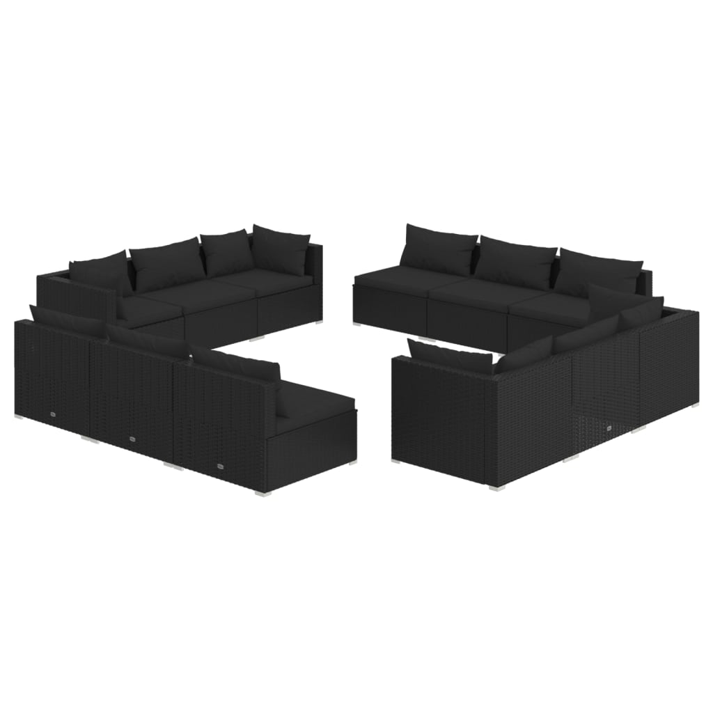 Set Divani da Giardino 12 pz con Cuscini in Polyrattan Nero - homemem39