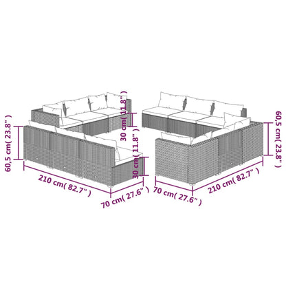 Set Divani da Giardino 12 pz con Cuscini in Polyrattan Nero - homemem39