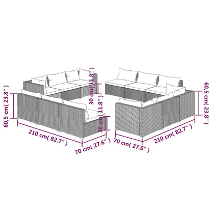 Set Divani da Giardino 12 pz con Cuscini in Polyrattan Marrone - homemem39