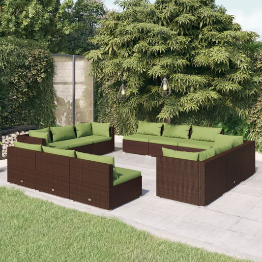 Set Divani da Giardino 12 pz con Cuscini in Polyrattan Marrone - homemem39