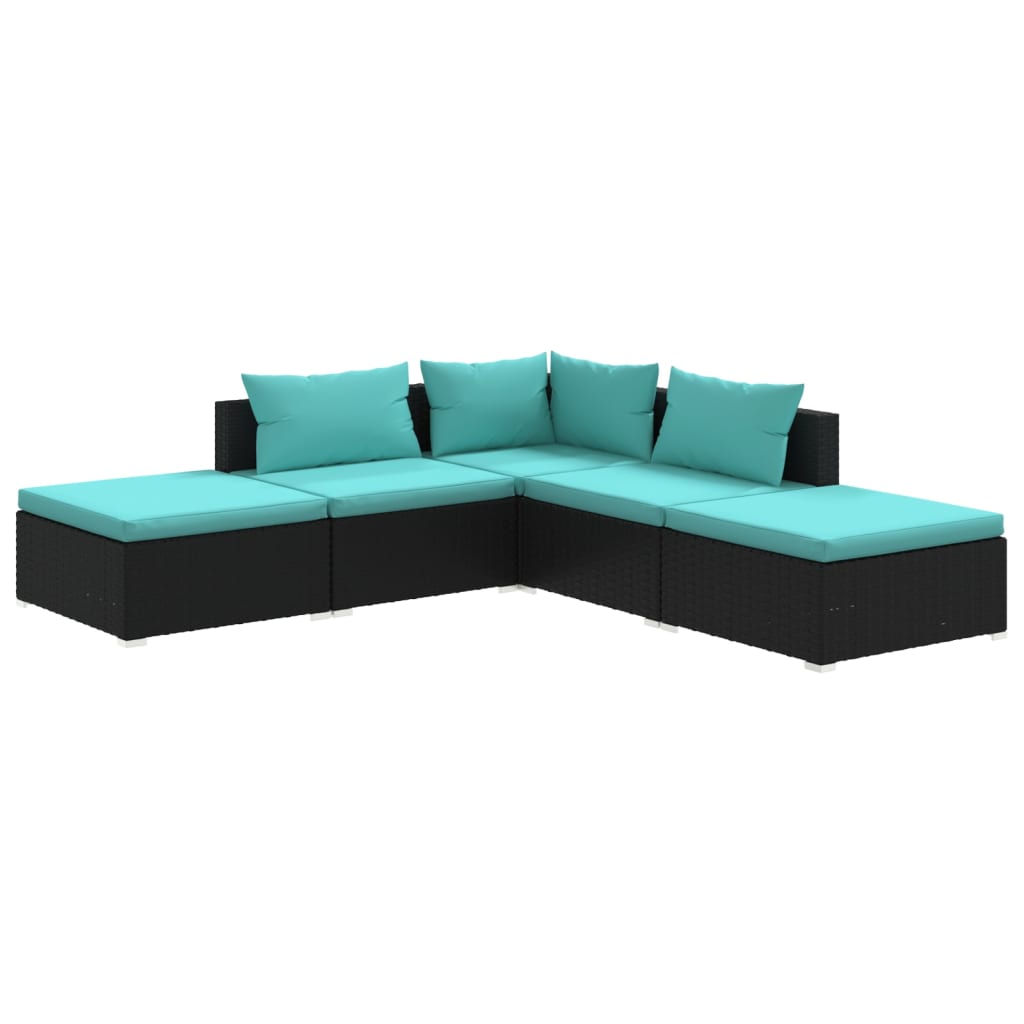 Set Divani da Giardino 5 pz con Cuscini in Polyrattan Nero - homemem39