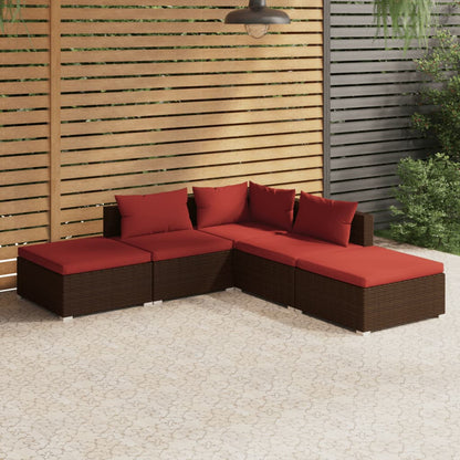 Set Divani da Giardino 5 pz con Cuscini in Polyrattan Marrone - homemem39