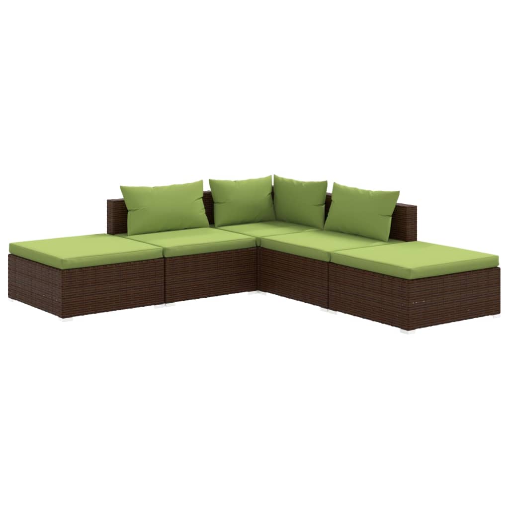 Set Divani da Giardino 5 pz con Cuscini in Polyrattan Marrone - homemem39