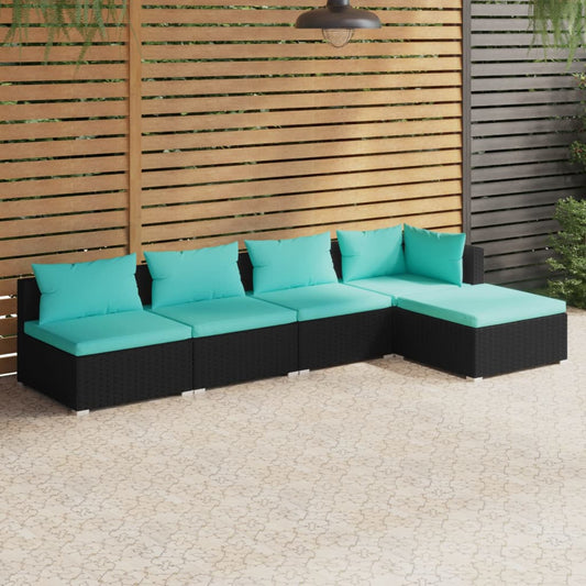 Set Divani da Giardino 5 pz con Cuscini in Polyrattan Nero - homemem39