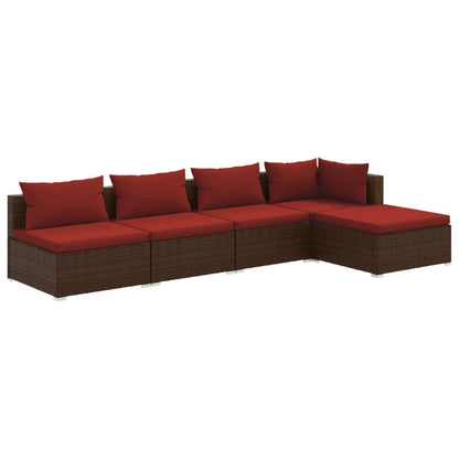 Set Divani da Giardino 5 pz con Cuscini in Polyrattan Marrone - homemem39