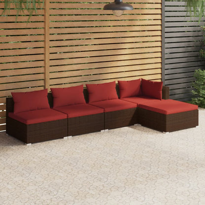 Set Divani da Giardino 5 pz con Cuscini in Polyrattan Marrone - homemem39