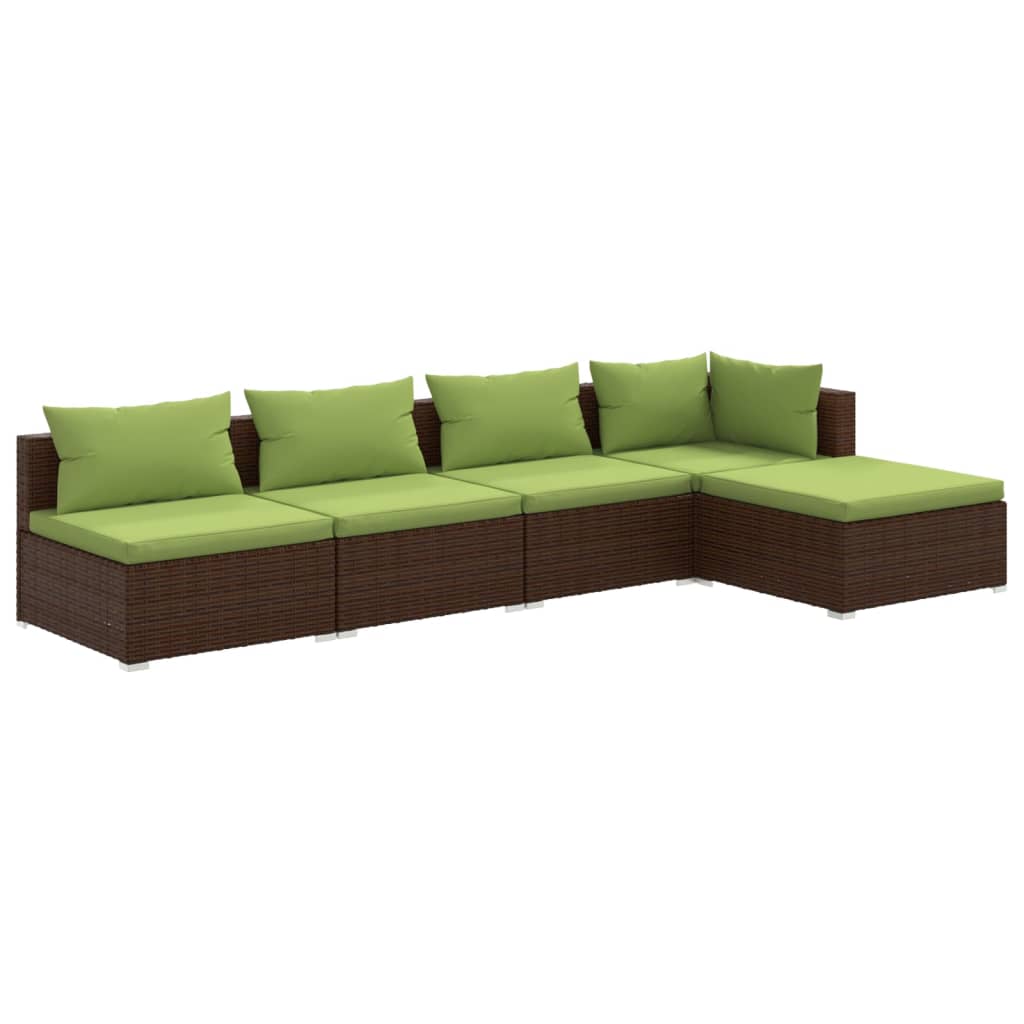 Set da Giardino 5 pz con Cuscini in Polyrattan Marrone - homemem39