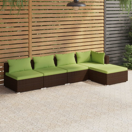 Set da Giardino 5 pz con Cuscini in Polyrattan Marrone - homemem39