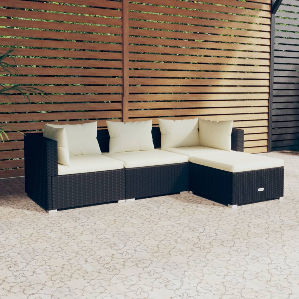 Set Divani da Giardino 4 pz con Cuscini in Polyrattan Nero - homemem39