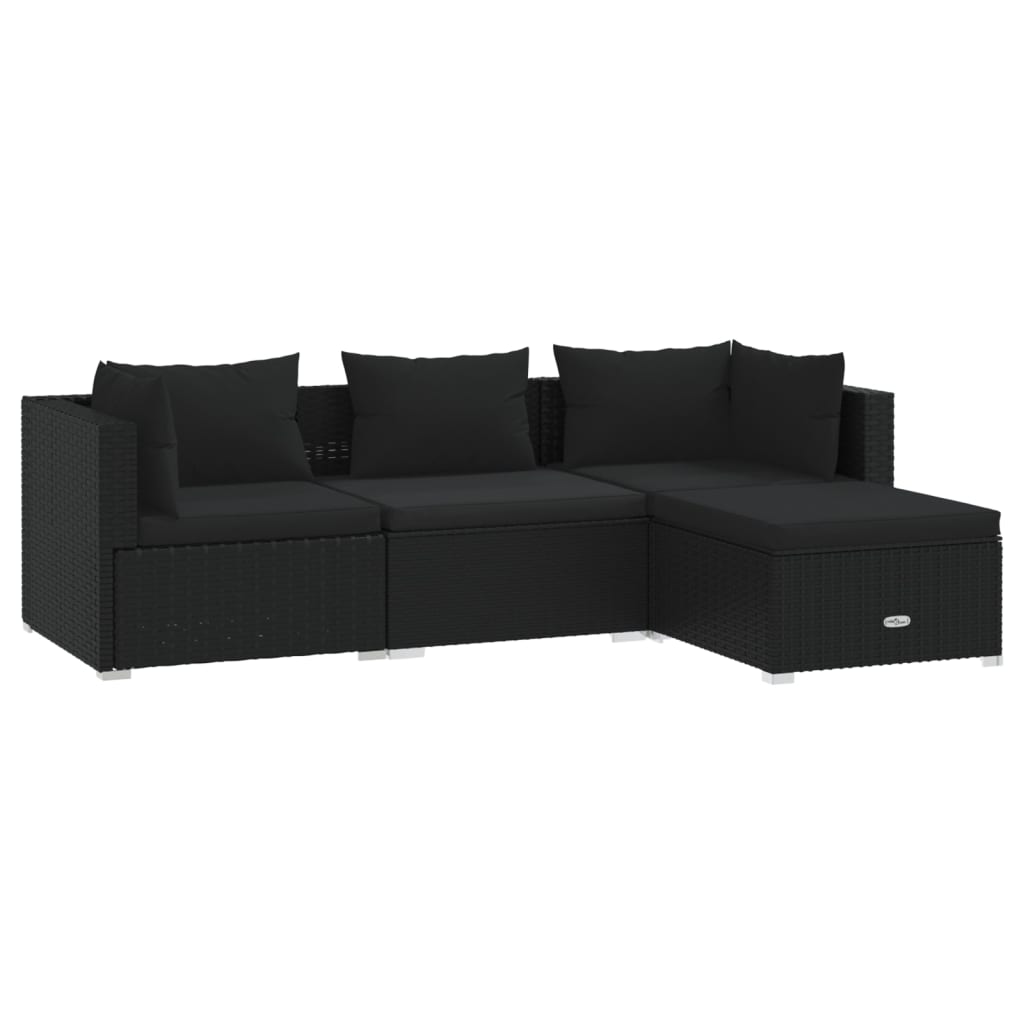 Set Divani da Giardino 4 pz con Cuscini in Polyrattan Nero - homemem39