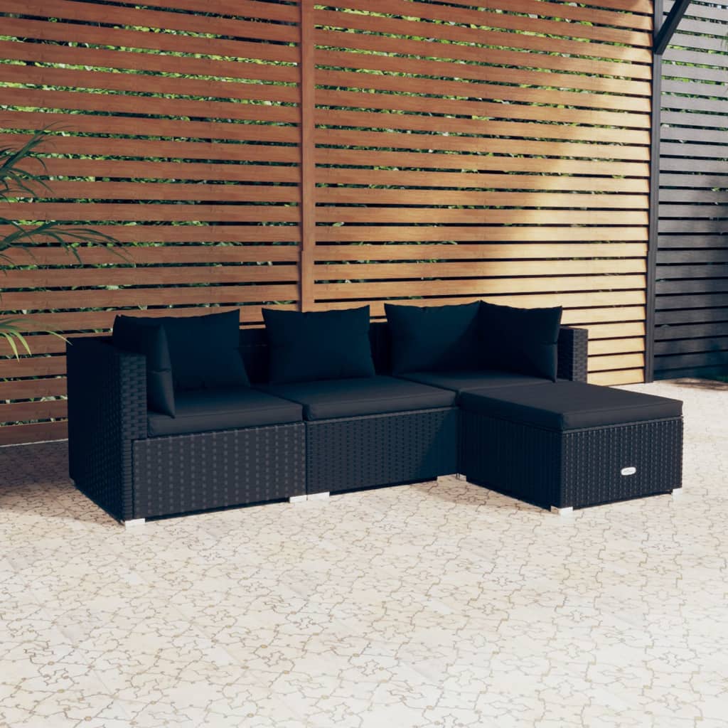 Set Divani da Giardino 4 pz con Cuscini in Polyrattan Nero - homemem39