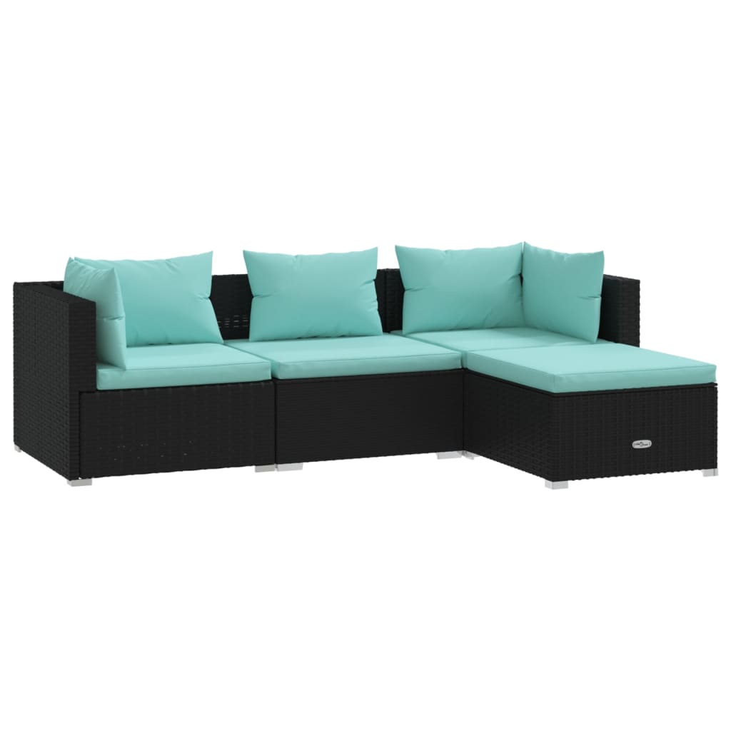 Set Divani da Giardino 4 pz con Cuscini in Polyrattan Nero - homemem39