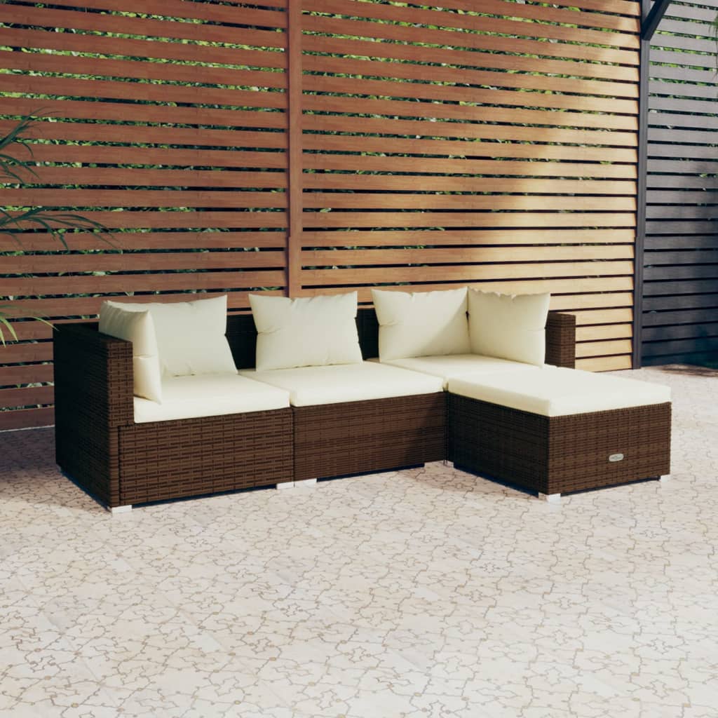 Set Divani da Giardino 4 pz con Cuscini in Polyrattan Marrone - homemem39