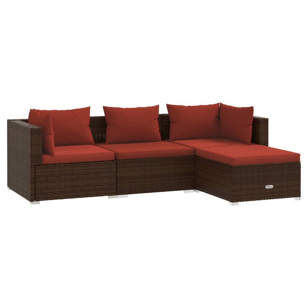 Set Divani da Giardino 4 pz con Cuscini in Polyrattan Marrone - homemem39