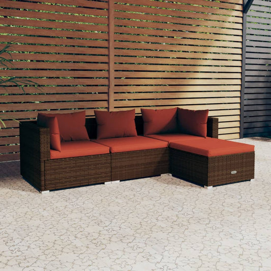 Set Divani da Giardino 4 pz con Cuscini in Polyrattan Marrone - homemem39