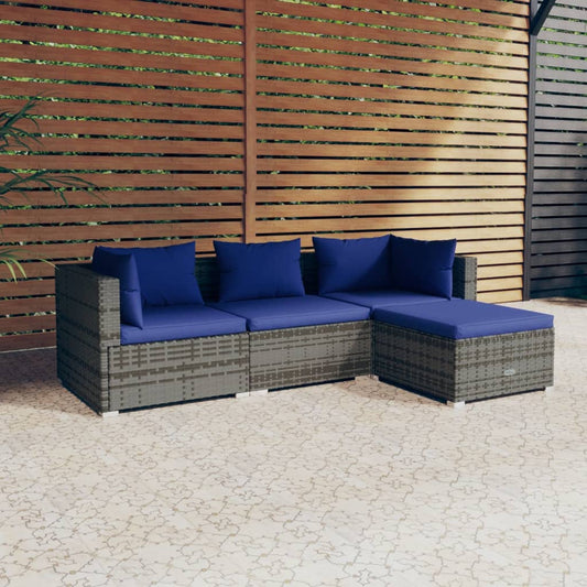 Set Divani da Giardino 4 pz con Cuscini in Polyrattan Grigio - homemem39