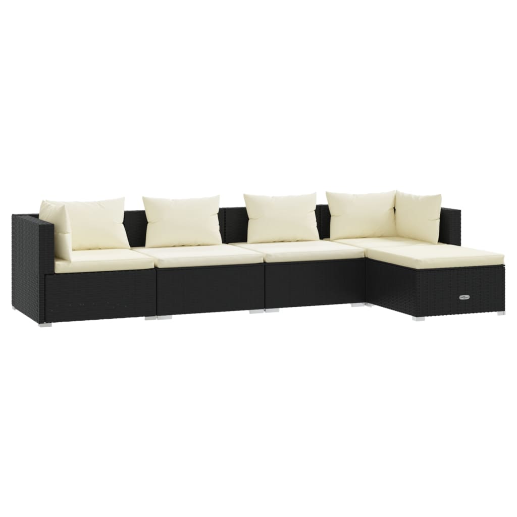 Set Salotto da Giardino 5 pz con Cuscini in Polyrattan Nero - homemem39