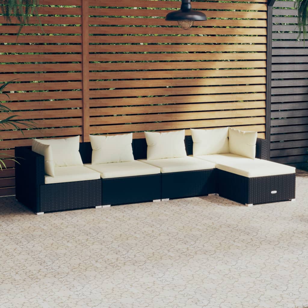 Set Salotto da Giardino 5 pz con Cuscini in Polyrattan Nero - homemem39